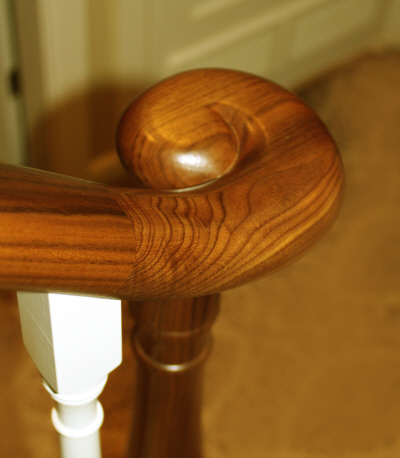 walnut/painted spindles